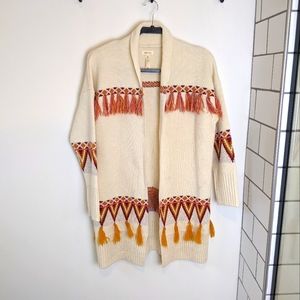 Matilda Jane Gingersnap Tassel Aztec Boho Long Line Open Cardigan
